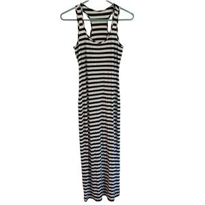 Black and White Striped Bodycon Sleeveless Stretch Maxi Dress Size Small